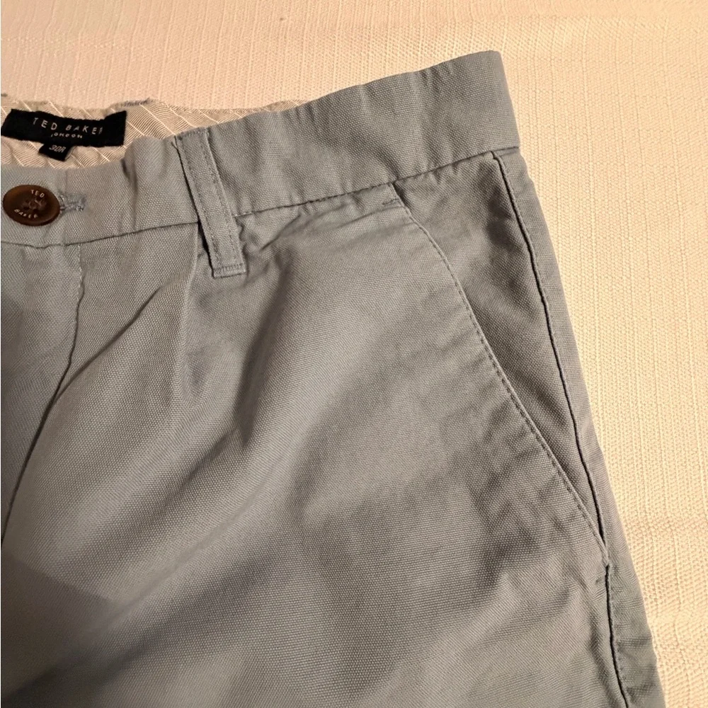 Ted Baker Light Blue Flat Front Cotton Shorts